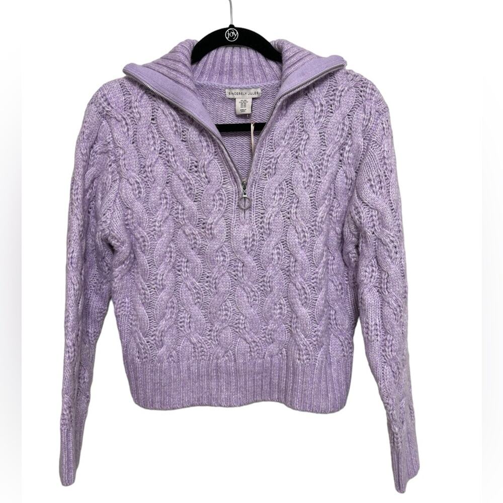 NWT Sincerely Jules Cable Knit Half Zip Collared Sweater in Lilac - Size XS